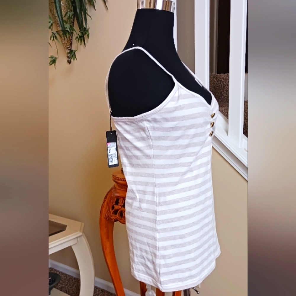 Kim Kardashian Striped White and Beige TankTop NWT - Picture 4 of 8